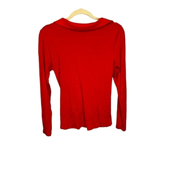 Boston Proper Blouse Women's Size Small Faux Wrap Long Sleeve Red‎ - Picture 2 of 4